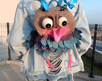 Mochila de lana afieltrada - Mochila artística hecha a mano - Bolso bohemio único de fieltro