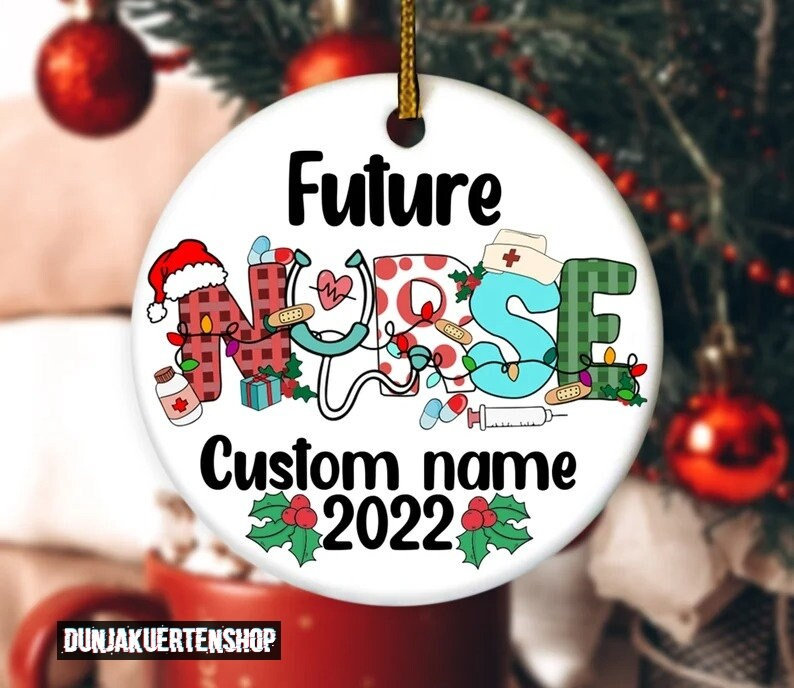 Personalized Future Nurse Christmas Ceramic Ornament