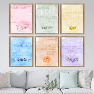 6 Easter Sunday Christian Bible Quote Digital Prints, He is Risen Posters, Pastel Bible Quote Kids Sunday School Digital Posters, Holy Week