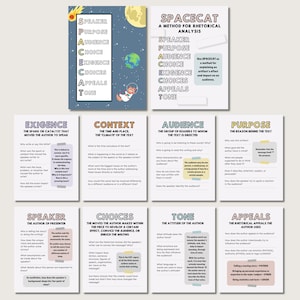 Set von 10 pädagogischen SPACECAT Rhetorische Analyse Englisch Poster, Sprache Kunst, Literatur, Klassenzimmer druckbare Kunst, Instant Download