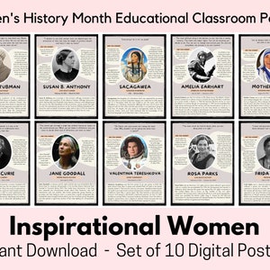 10 Educational Women&#39;s History Posters, Social Studies, Female Historical Figures, Posters for Women History Month, Classroom Printable Art