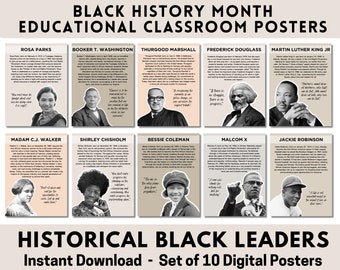 10 Schwarze Geschichte Lehrtafeln, Sozialkunde, Schwarze Historische Figuren, Poster für Black Geschichte Monat, Klassenzimmer druckbare Kunst