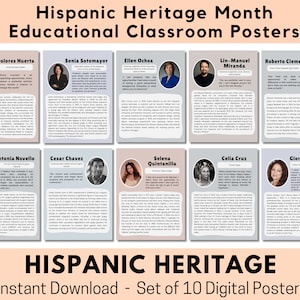 10 Educational Hispanic Heritage Posters, Latino Heritage, Hispanic Historical Figures, Hispanic History Month, Classroom Printable Art