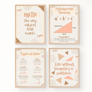 Set of 4 Educational Math Posters, Geometry, Pythagorean Theorem, Middle School, Learning Poster, Classroom Printable Art, Instant Download