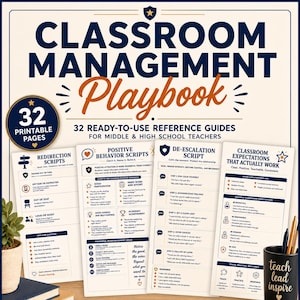Classroom Management Playbook | 32 Teacher Cheat Sheets | Middle & High School Behavior Management | Teacher Binder PDF