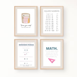 Set of 4 Educational Math Posters, Fractions, PEMDAS, Middle School, Learning Poster, Kids Room, Classroom Printable Art, Instant Download