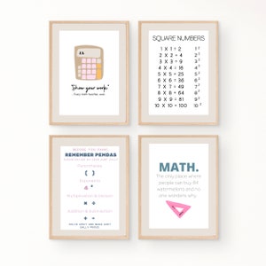 Set of 4 Educational Math Posters, Fractions, PEMDAS, Middle School, Learning Poster, Kids Room, Classroom Printable Art, Instant Download