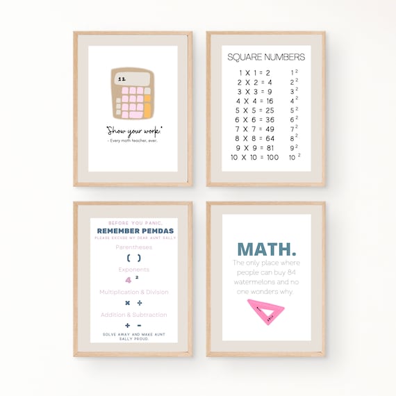 Educational Math Posters: Fractions, PEMDAS, Classroom Art (Digital Download)