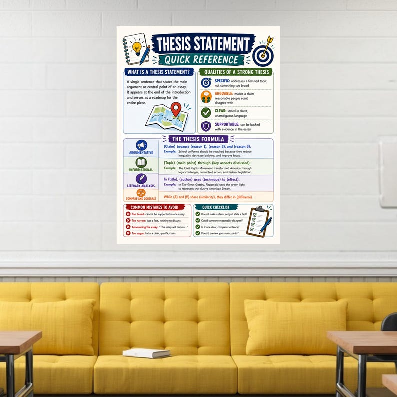 Thesis Statement Poster Quick Reference ELA Classroom Middle High School Teacher Resources Digital Download image 6