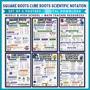 Square Roots Cube Roots Scientific Notation Poster Set 6 Math Classroom Posters Middle School High School Teacher Resources Digital Download