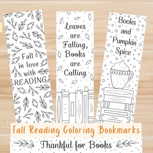 Printable Fall Coloring Bookmarks, Printable Autumn Coloring Bookmarks for Adults and Kids, Printable Coloring Bookmarks for Fall