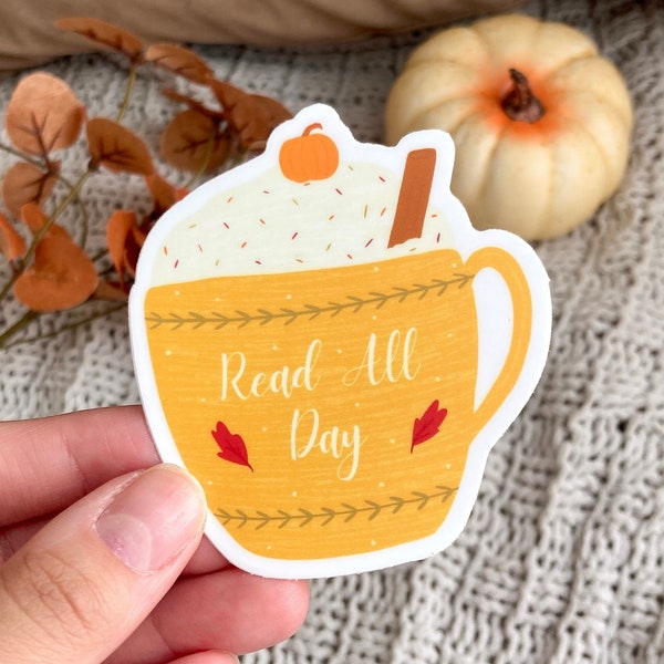 Fall Mug Sticker, Pumpkin Spice Sticker, Fall Sticker for Kindle, Fall Book Sticker