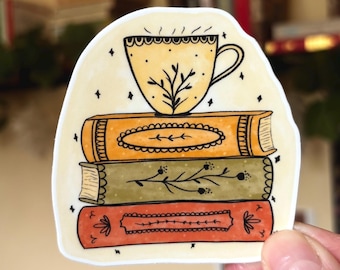 Cozy and Magical Books and Tea Sticker