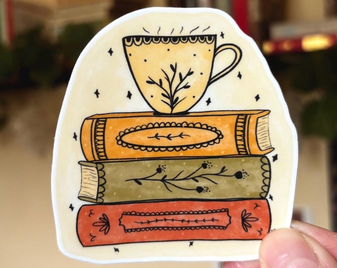 Cozy and Magical Books and Tea Sticker