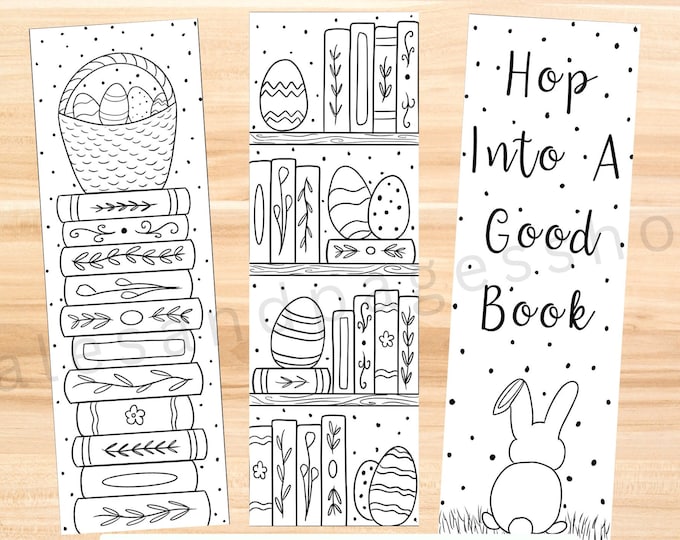 Printable Easter Coloring Bookmarks for Kids and Adults, Easter Bunny Coloring Bookmarks, Spring Bookmarks to Color, Easter Eggs