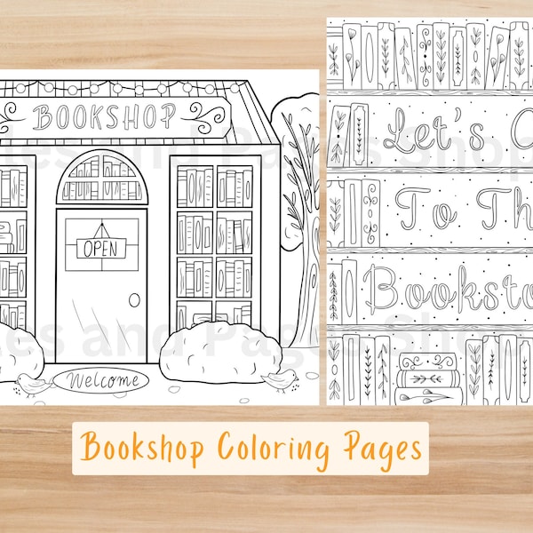 Printable Bookshop Coloring Pages for Adults and Kids, Bookstore Coloring Sheets to Color, Color Yourself Book Pages, Coloring Books