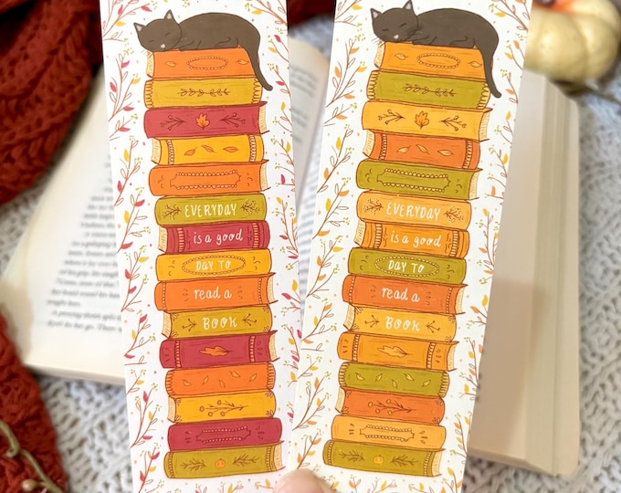 Fall Cat and Books Bookmark