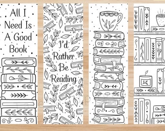 Reading Printable Coloring Bookmarks for Adults and Kids, Library Lovers Month, Books Coloring Bookmarks, Color Yourself Bookmarks for Kids