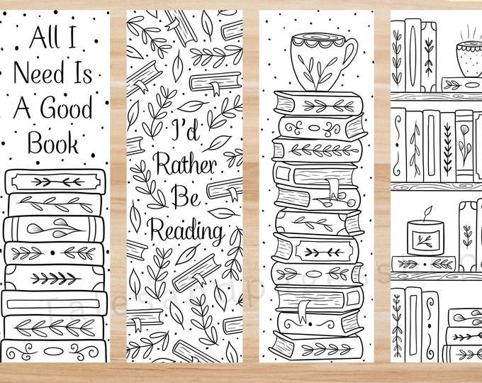 Reading Printable Coloring Bookmarks for Adults and Kids, Library Lovers Month, Books Coloring Bookmarks, Color Yourself Bookmarks for Kids