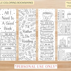 Reading Printable Coloring Bookmarks for Adults and Kids, Library Lovers Month, Books Coloring Bookmarks, Color Yourself Bookmarks for Kids image 1