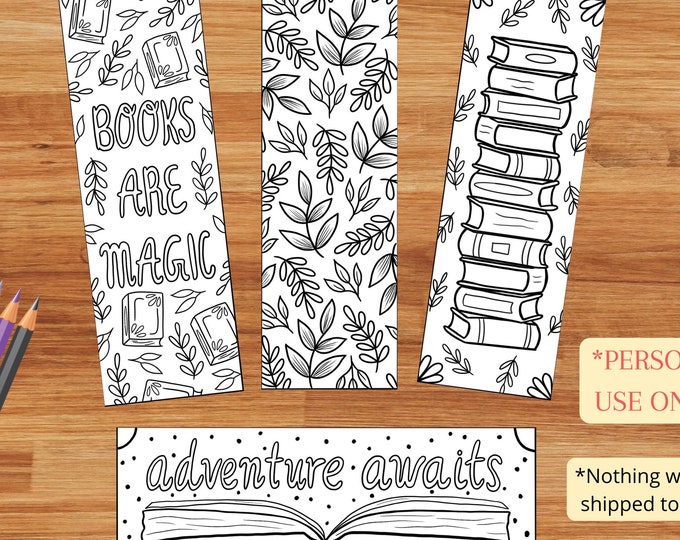 Printable Coloring Bookish Bookmarks - Set of 4 Bookmarks