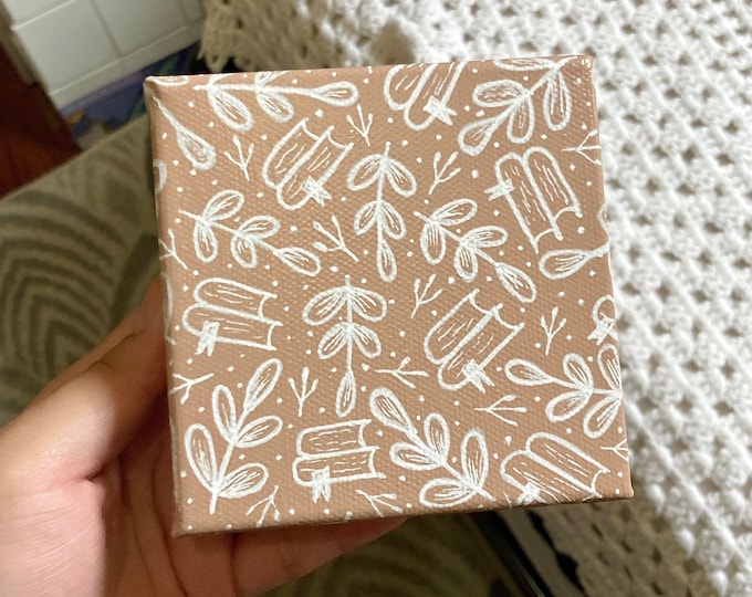 4x4 inches Books Painting, Light Brown Acrylic Painting