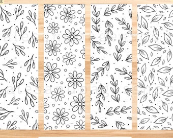 Floral Coloring Bookmarks for Kids and Adults, Printable Spring Coloring Bookmark. Flowers Coloring Bookmarks, Color Yourself, Cute Bookmark