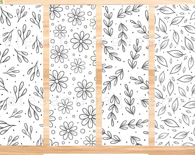 Floral Coloring Bookmarks for Kids and Adults, Printable Spring Coloring Bookmark. Flowers Coloring Bookmarks, Color Yourself, Cute Bookmark