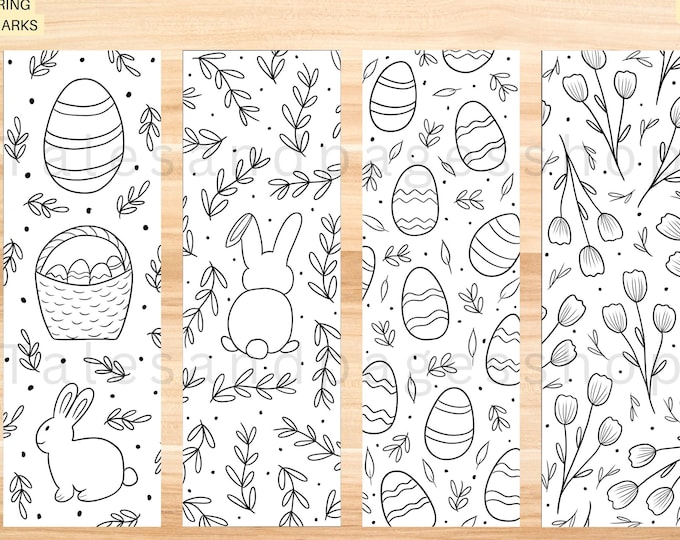 Printable Easter Reading Coloring Bookmarks for Kids and Adults, Easter Bookmarks to Color, Easter Bunny, Easter Coloring Bookmarks to Print