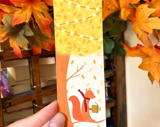 Squirrel Reading Fall Bookmark