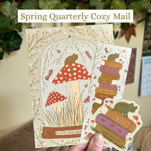 Spring Quarterly Snail Mail for Readers, June Snail Mail, Spring Snail Mail, Spring Pen Pal, Bookstack Bookmark, Frog Bookmark, Frog Sticker