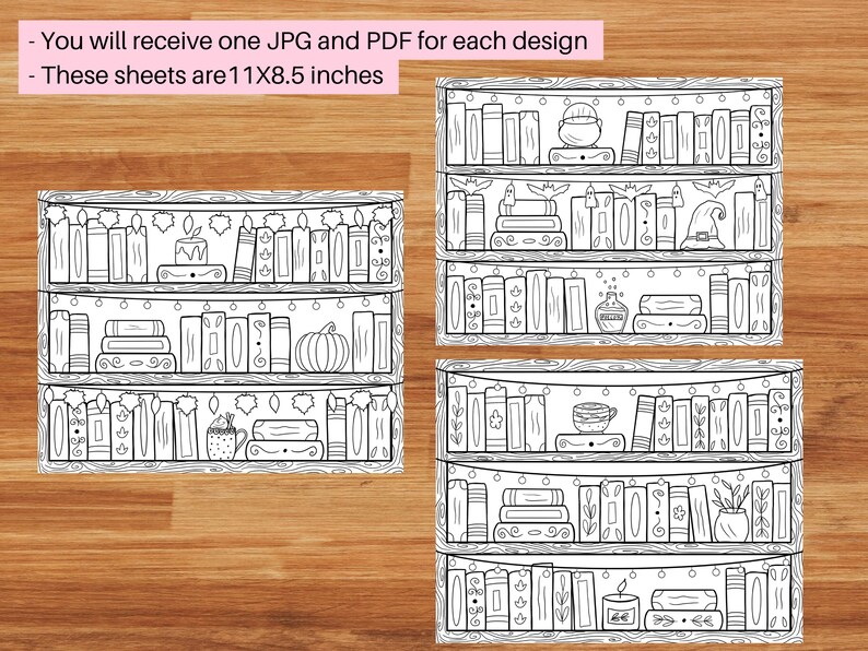 Printable Coloring Bookshelf Pages Bookshelves Coloring - Etsy