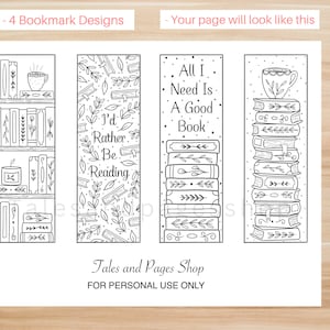Reading Printable Coloring Bookmarks for Adults and Kids, Library Lovers Month, Books Coloring Bookmarks, Color Yourself Bookmarks for Kids image 3