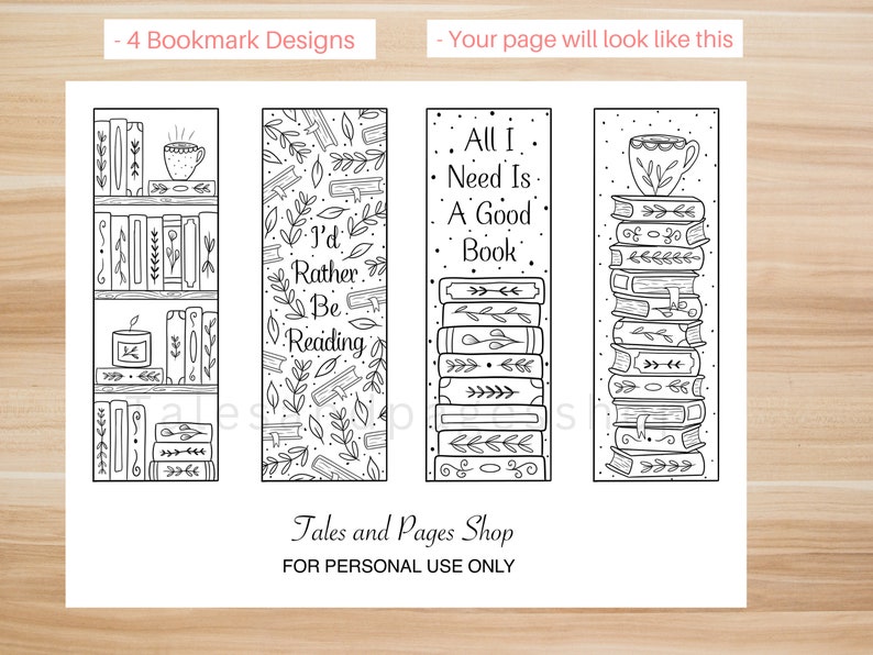 Reading Printable Coloring Bookmarks for Adults and Kids, Library Lovers Month, Books Coloring Bookmarks, Color Yourself Bookmarks for Kids image 3