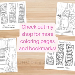 Reading Printable Coloring Bookmarks for Adults and Kids, Library Lovers Month, Books Coloring Bookmarks, Color Yourself Bookmarks for Kids image 2