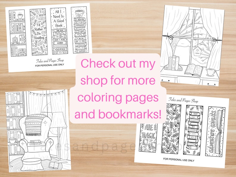 Reading Printable Coloring Bookmarks for Adults and Kids, Library Lovers Month, Books Coloring Bookmarks, Color Yourself Bookmarks for Kids image 2
