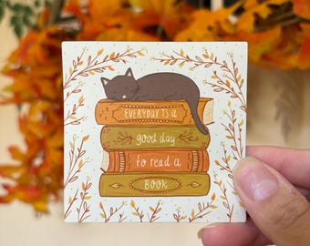 Fall Cat and Books Magnet
