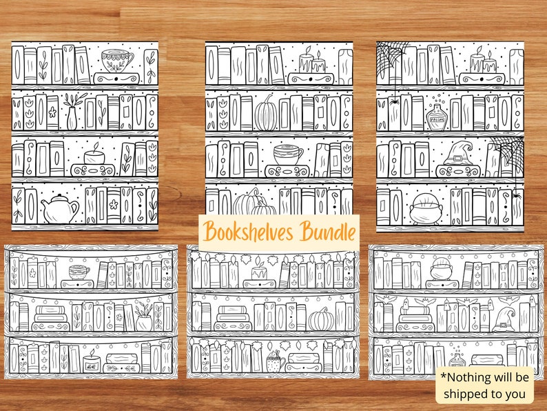 Printable Coloring Bookshelf Pages Bookshelves Coloring - Etsy