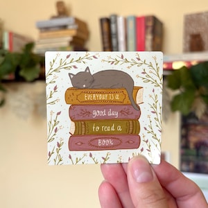 Cat and Books Magnet, Cat Bookstack Magnet,  Stack of Books Magnet, Book Cart Magnet, Cat Lover, Black Cat, Grey Cat, Books and Cats