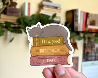 Cat on a Bookstack Sticker