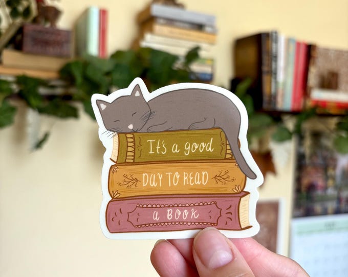 Cat on a Bookstack Sticker