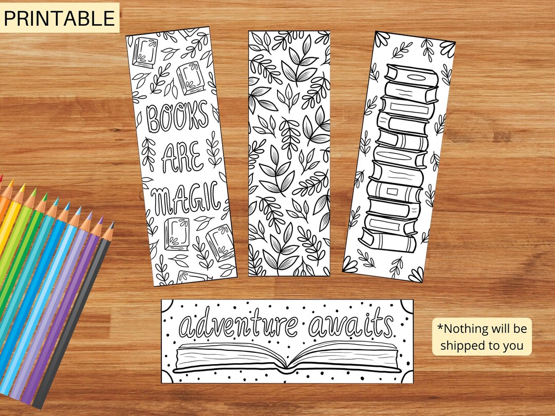 Printable Coloring Bookish Bookmarks for Adults and Kids Set Etsy