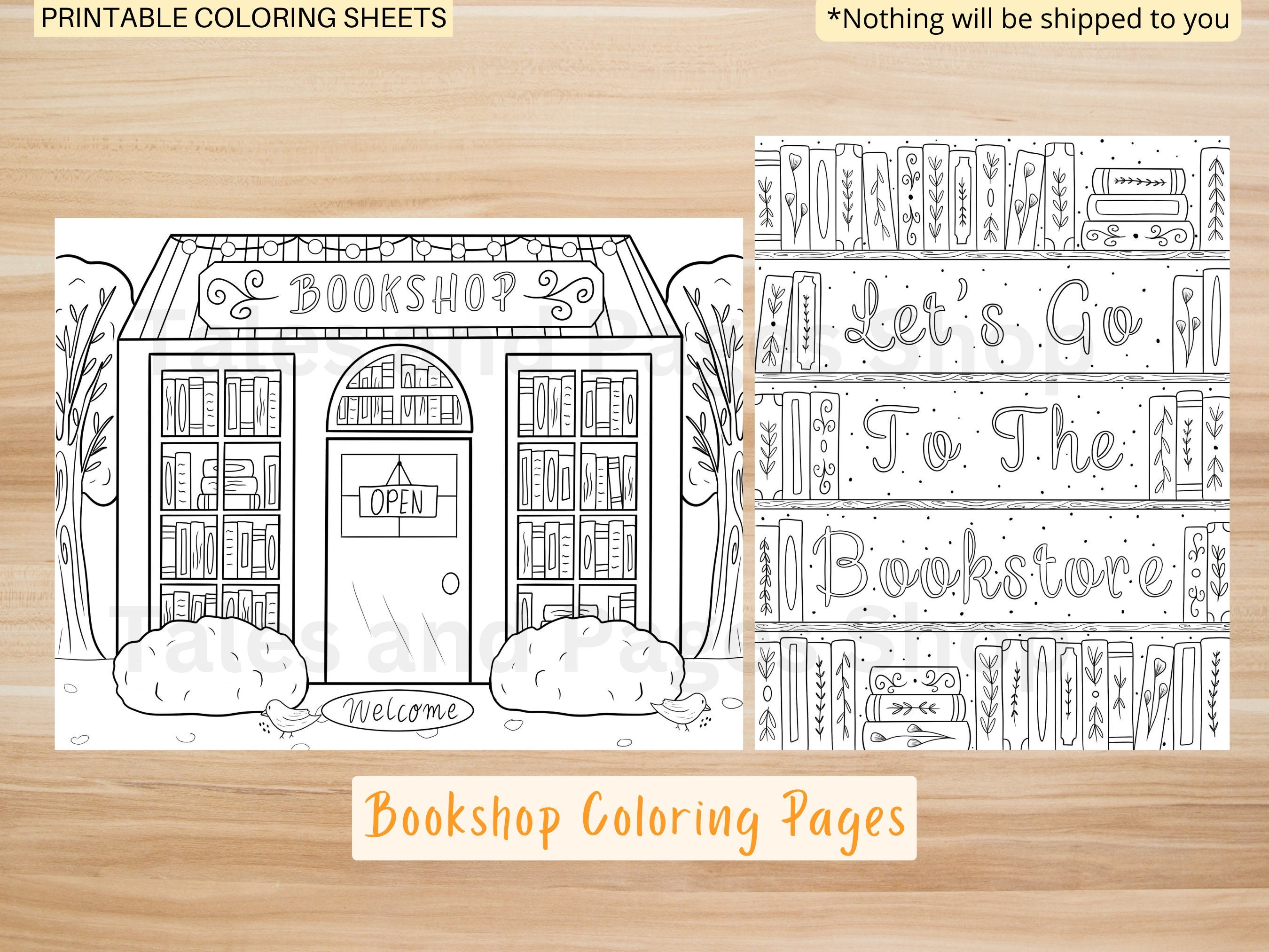 Printable Bookstore Coloring Pages for Adults and Kids - Etsy