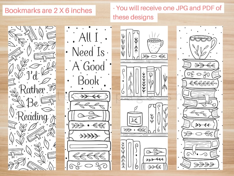Reading Printable Coloring Bookmarks for Adults and Kids, Library Lovers Month, Books Coloring Bookmarks, Color Yourself Bookmarks for Kids image 4