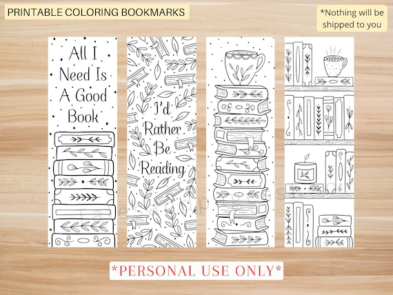 Reading Printable Coloring Bookmarks for Adults and Kids, Library Lovers Month, Books Coloring Bookmarks, Color Yourself Bookmarks for Kids