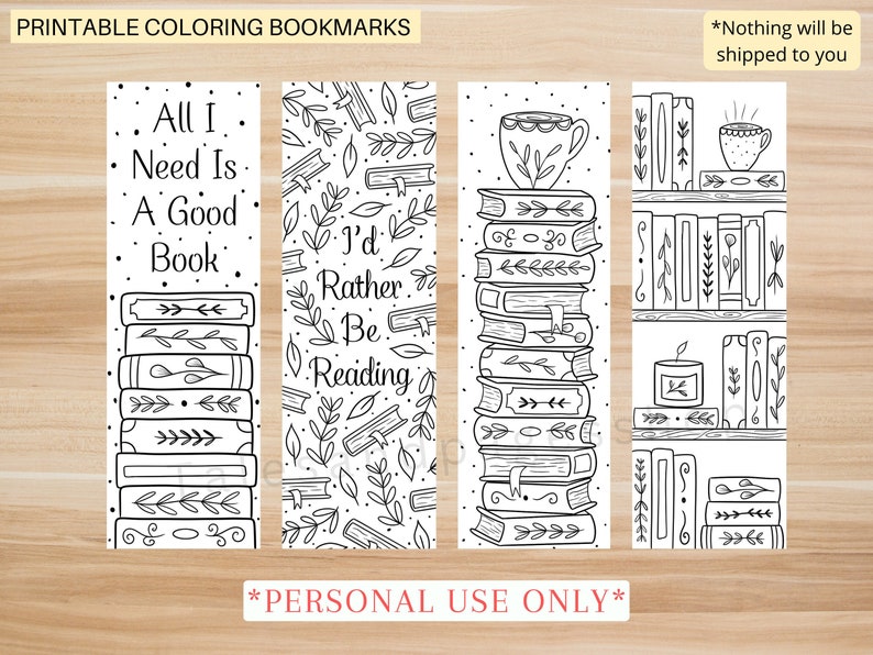 Reading Printable Coloring Bookmarks for Adults and Kids, Library Lovers Month, Books Coloring Bookmarks, Color Yourself Bookmarks for Kids image 1