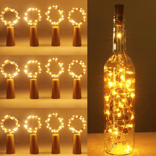 12 x Wine Bottle Lights, 2m x20 LED  Fairy Lights for Parties, Birthday, Wedding, Christmas DIY Table Centrepieces Indoor Decoration
