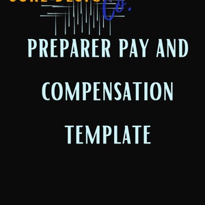 May include: A black and white graphic design with the text "SURE DESIGN Co." in yellow and blue. The text "PREPARER PAY AND COMPENSATION TEMPLATE" is in light blue.