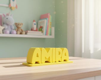 STL file, Personalized piggy bank, Name: Amira, 3D print template, Gift for birth & christening, Money box with name