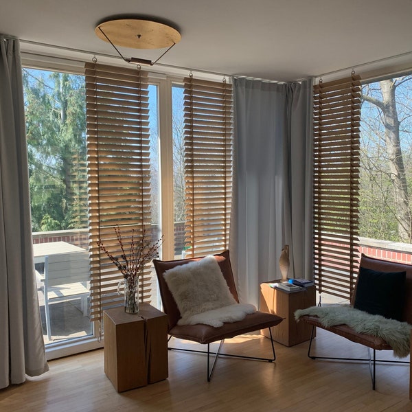 SUNGRiFFER NATURE Landhaus Blinds/ 1 x Lamellen Sonnenschutz oder Raumteiler aus HDF Holz/für Gardinenschiene oder Stange einfach anhängen.